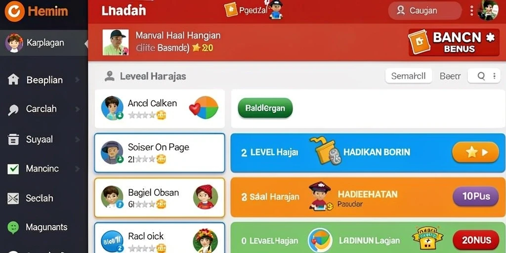 Tampilan awal aplikasi yang menarik dengan banyak pilihan slot.